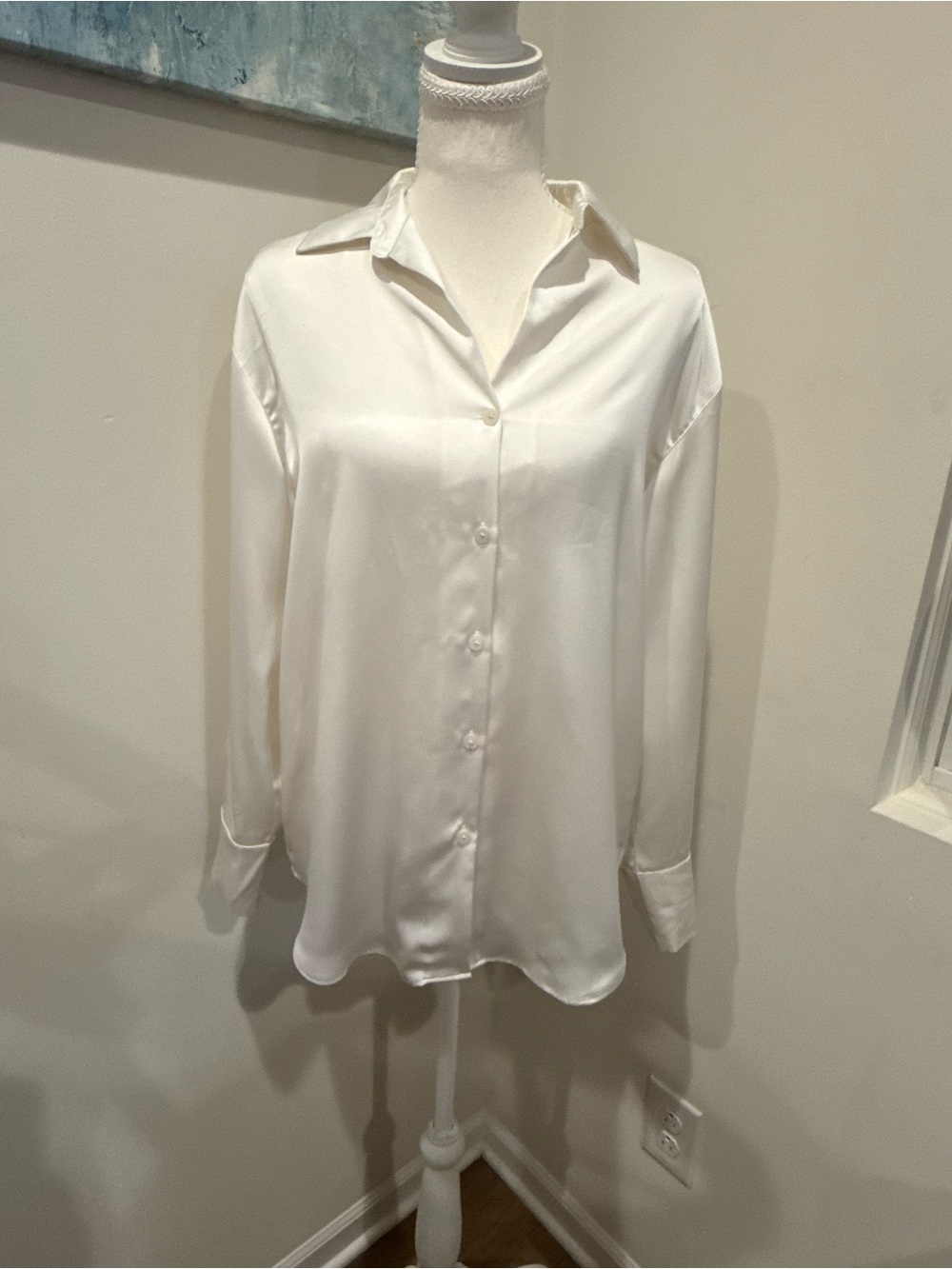 Uniqlo Cream Button-Down Satin Shirt